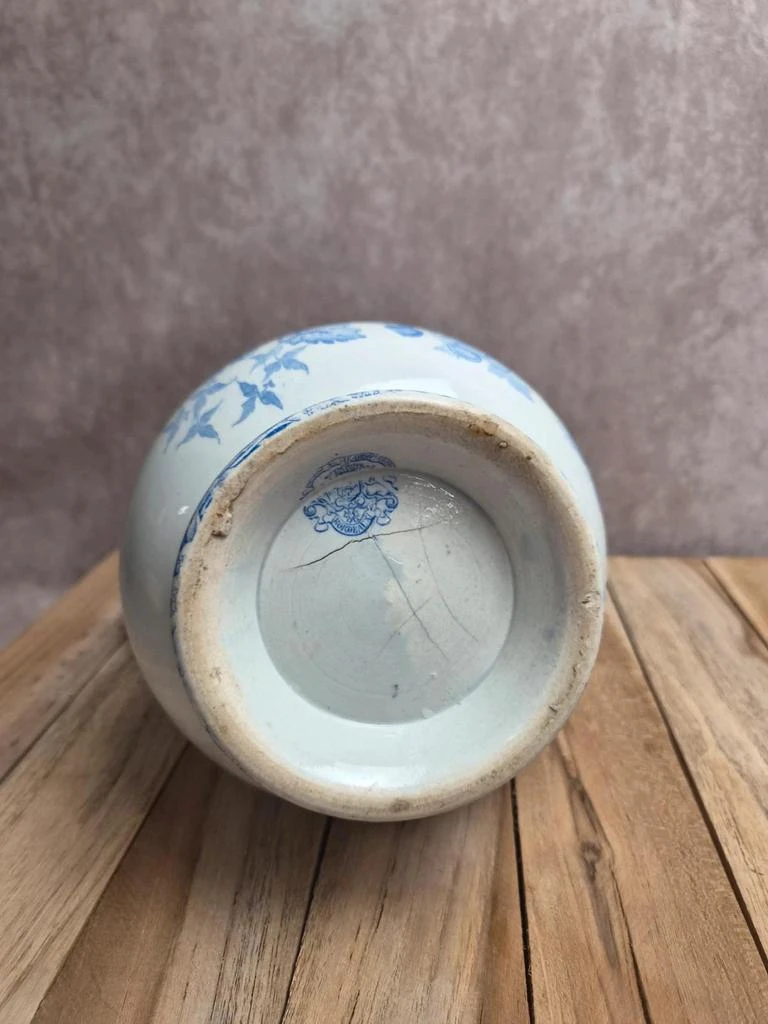 Broc antiguo Jules Vieillard Burdeos azul y blanco – Tierra de hierro, decoración floral – Siglo XIX – photo 8